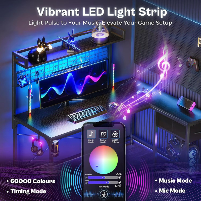 Cross-Border Factory Direct Sales L-Shaped Gaming Table with Led Lights and Power Outlets, Trendy Corner Table, Office Desk with Storage Pockets Cross-Border Factory Direct Sales L-Shaped Gaming Table with Led Lights and Power Outlets, Trendy Corner Table, Office Desk with Storage Pockets