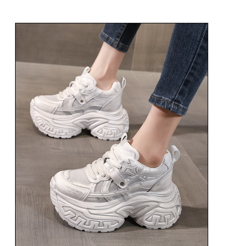 Giày sneaker nữ đế dày tăng chiều cao lưới thoáng khí phong cách daddy — Bạc trắng chi tiết 11