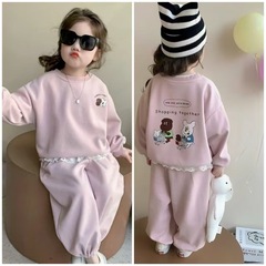 女童2025新款卫衣套装春秋洋气时髦两件套粉色现货女童卫衣套装
