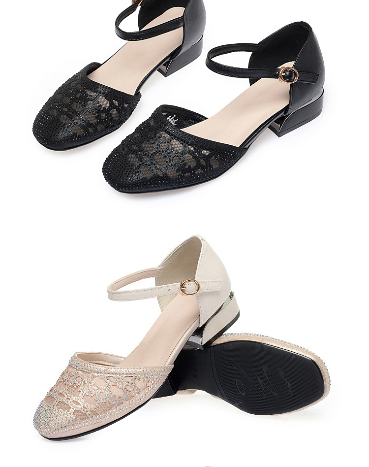 Sandal bít mũi nữ da thật lưới thoáng gót thấp — Màu be chi tiết 15