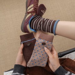 少女风街头个性纽扣复古袜子女棉中筒袜女韩版潮学院风堆堆高长袜