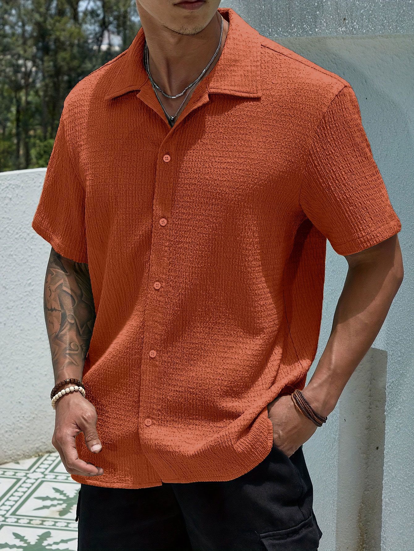Short Sleeve Sleeve Length Wholesale Men's Polyester Simple Style Solid Color Short Sleeve Men's Shirts