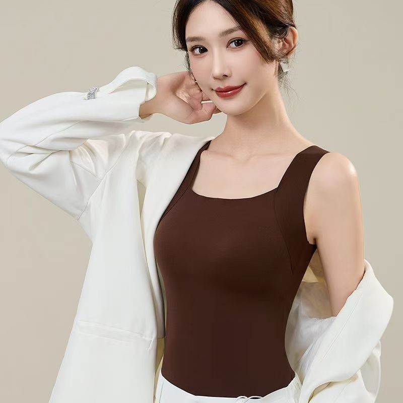 秋冬无痕云朵裸感肌底美肤衣保暖背心女固定杯打底秋衣保暖背心|undefined