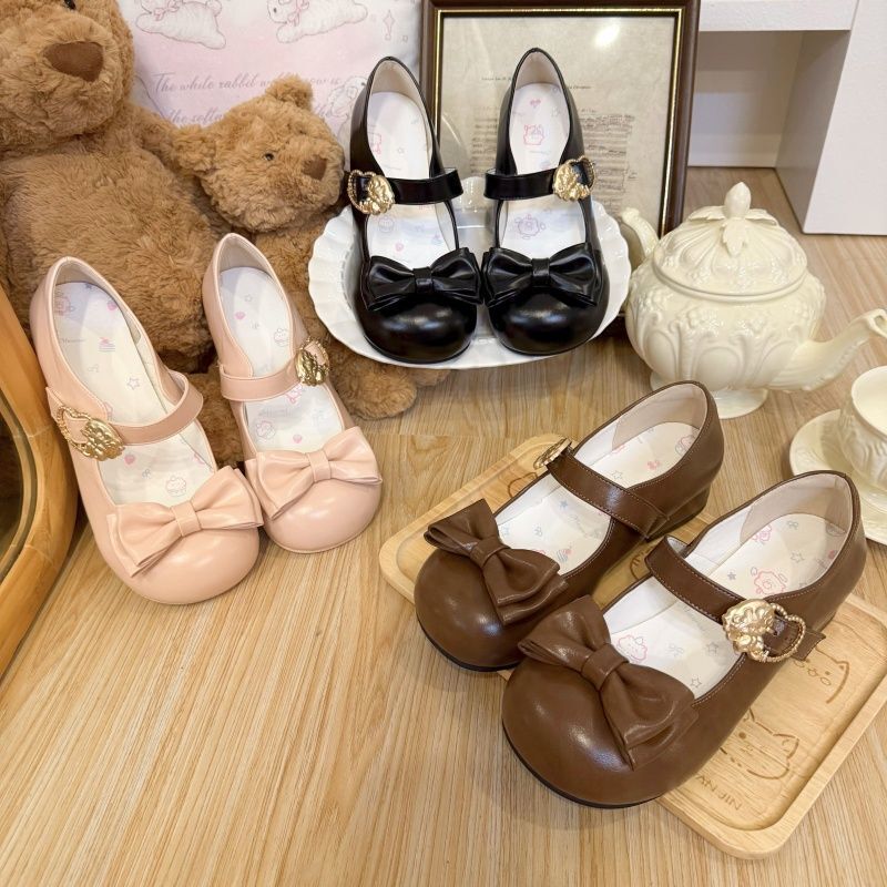 Cute and Sweet Lolita Low-Heeled Shoes Pink Bow Shallow Mouth Shoes for Women 2025 Autum New Mary Jane Shoes