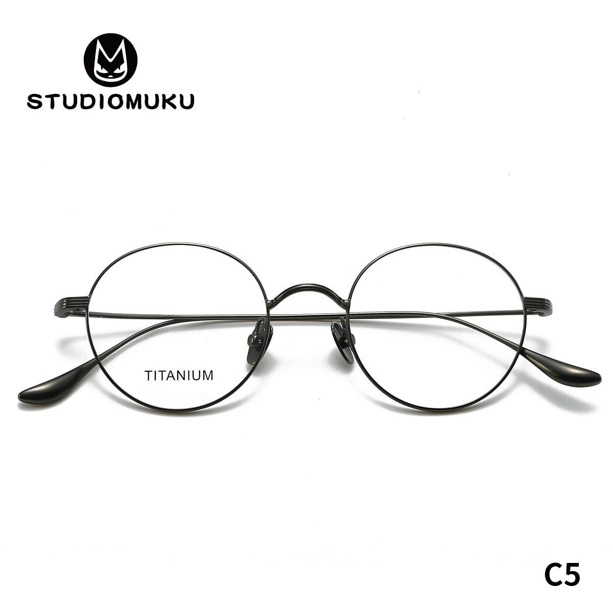STUDIOMUKU gafas de madera fresca, marco redondo de titanio puro, temperamento ultraligero, marco de gafas versátil.
