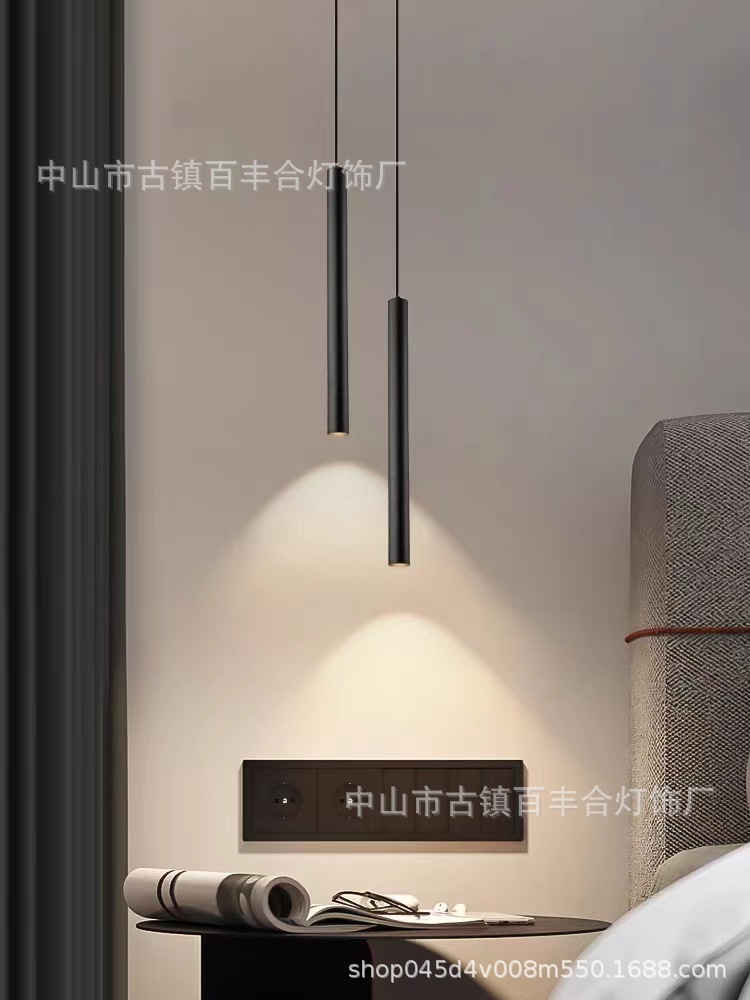 北欧极简卧室床头吊灯现代简约客厅背景墙吊线射灯圆柱长筒小吊灯-阿里巴巴