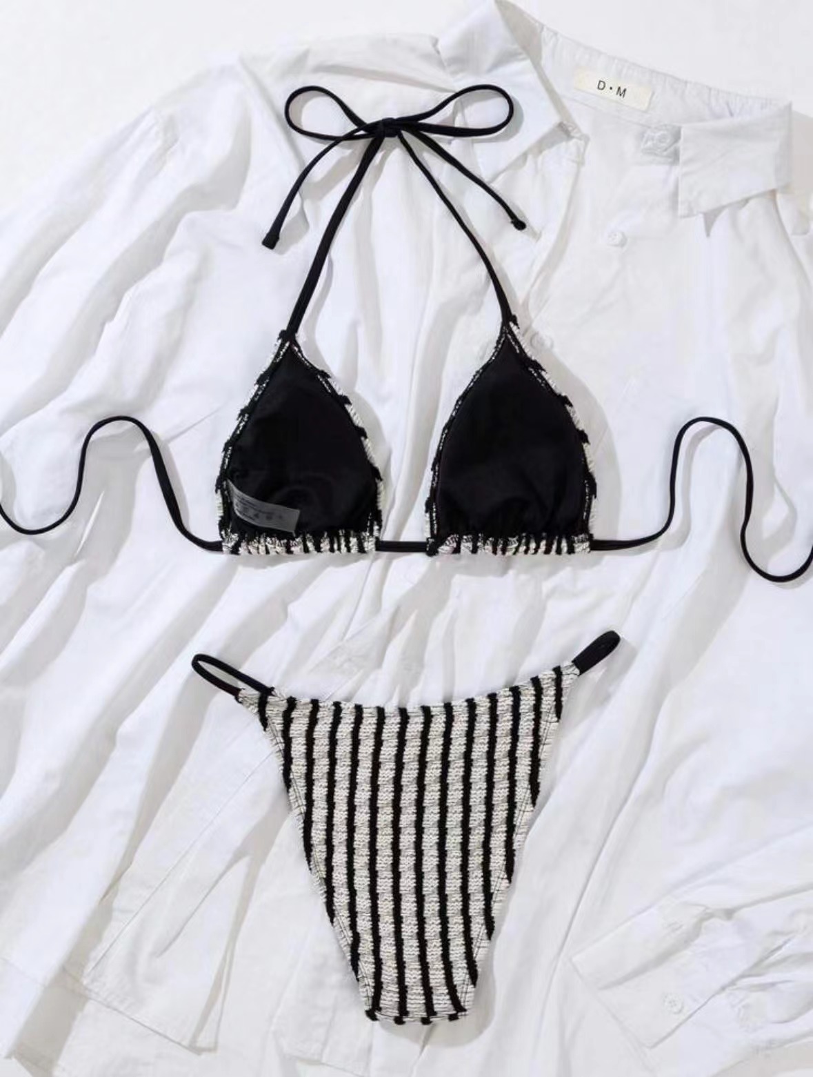 Damen Bikini Set In Streifenoptik Weiche Frottee Badebekleidung_voghion.com