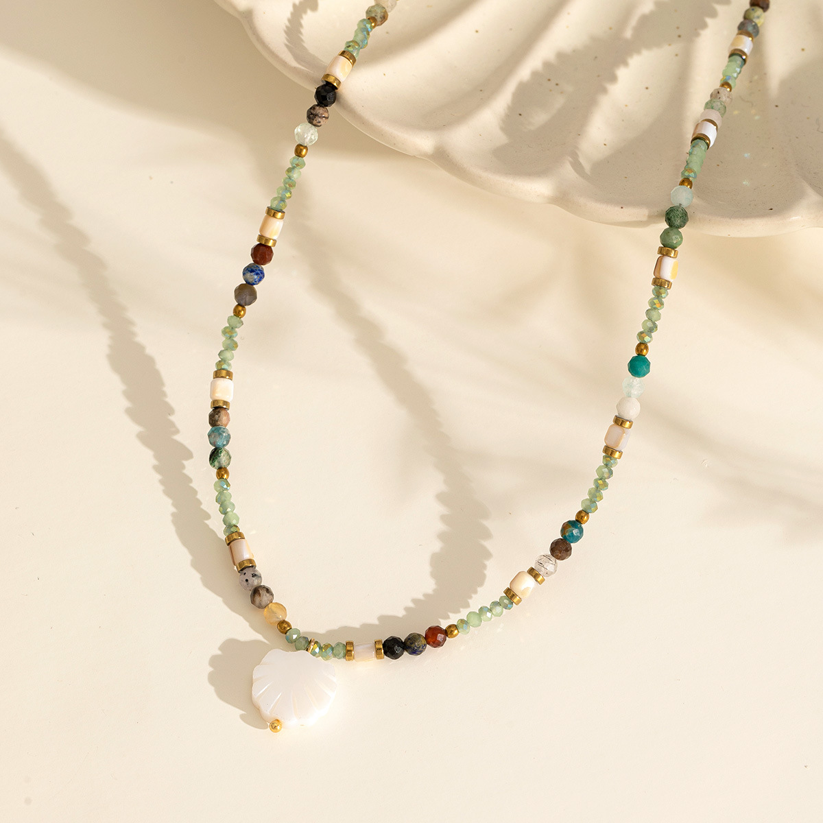 Ethnic Style Shell Stainless Steel Beaded Alloy Inlay Shell Necklace_colorza_2