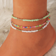 Cross-border Bohemian Transparent Colorful Rice Bead Anklet 3-Piece Set Rice Bead String Beaded Combination Anklet Beach Chain Foot Jewelry