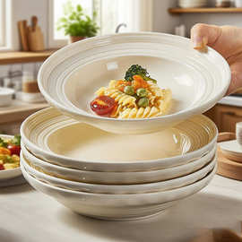 奶油风家用陶瓷盘子早餐盘釉下彩餐具碗盘菜盘碗碟套装特加厚防烫
