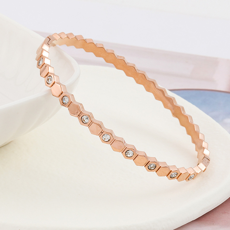 Plating, Inlay Design Casual, Simple Style Style Casual Simple Style Hexagon Titanium Steel Plating Inlay Zircon Bangle