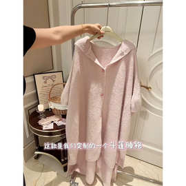 兔耳可爱设计甜美连帽半边绒睡裙女冬季新款家居服加厚连衣裙睡袍