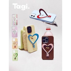 Tagi.《让人开心》金属支架皮质爱心手机壳适用于iPhone16promax