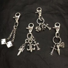 烟雨新款双吊坠十字架船锚心形宝剑龙虾扣个性时尚小众钥匙扣合集