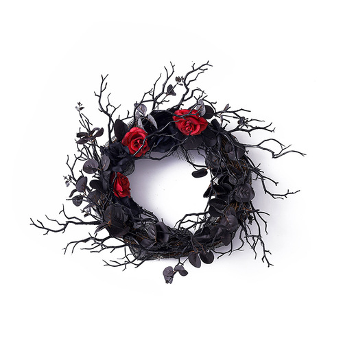 Hong Kong Love Halloween Dead Branch Wreath Simulated Flower Black Decorative Wreath Door Hanging Holiday Arrangement Rattan Wreath Wall Hanging