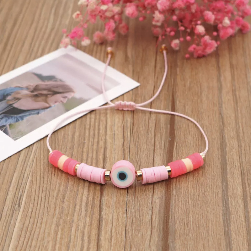 2021 cross-border selling European and American Beach wind Evil Eye 6mm color soft pottery beads hand-woven fashion simple bracelet