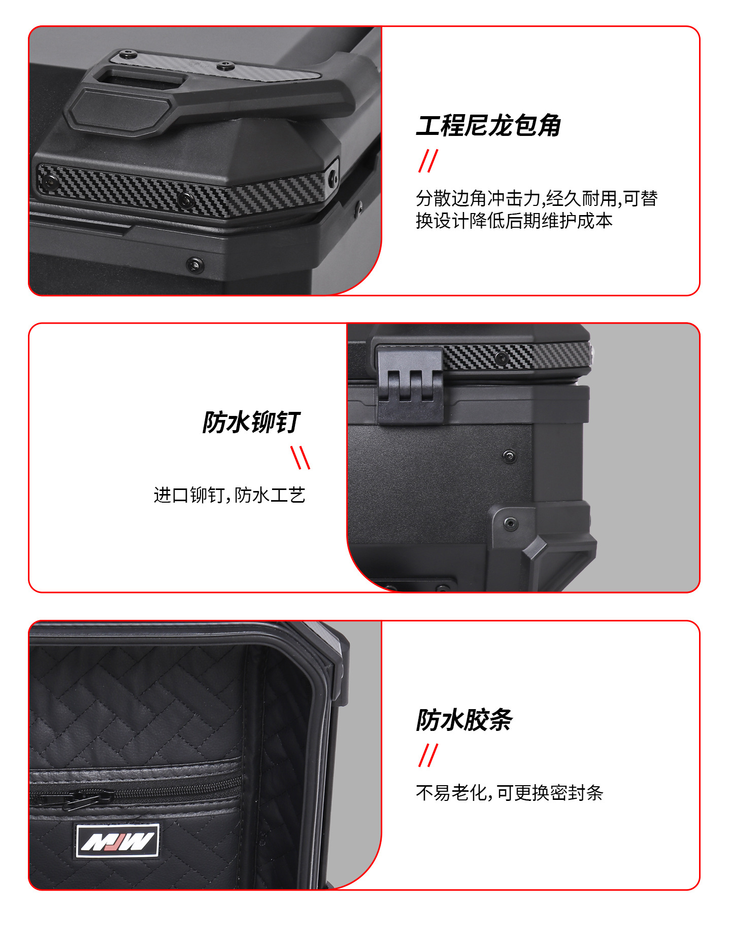 Motorcycle Mjw28L Black Knight Aluminum Alloy Tail Box Quick-Release Travel Tool Box Electric Vehicle Rear Tail Box Storage Box