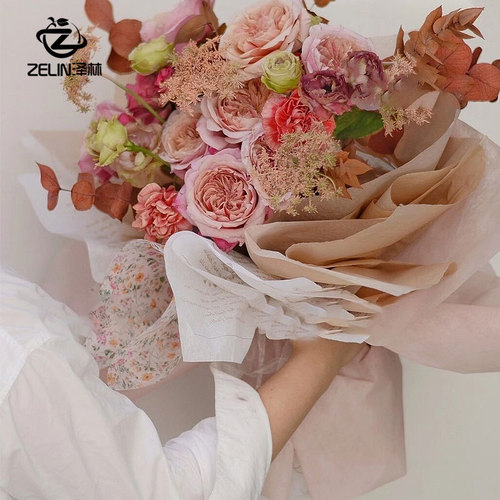 Fresh flower packaging material English printed white pear paper flower bouquet packaging lining paper Korean style flower wrapping paper