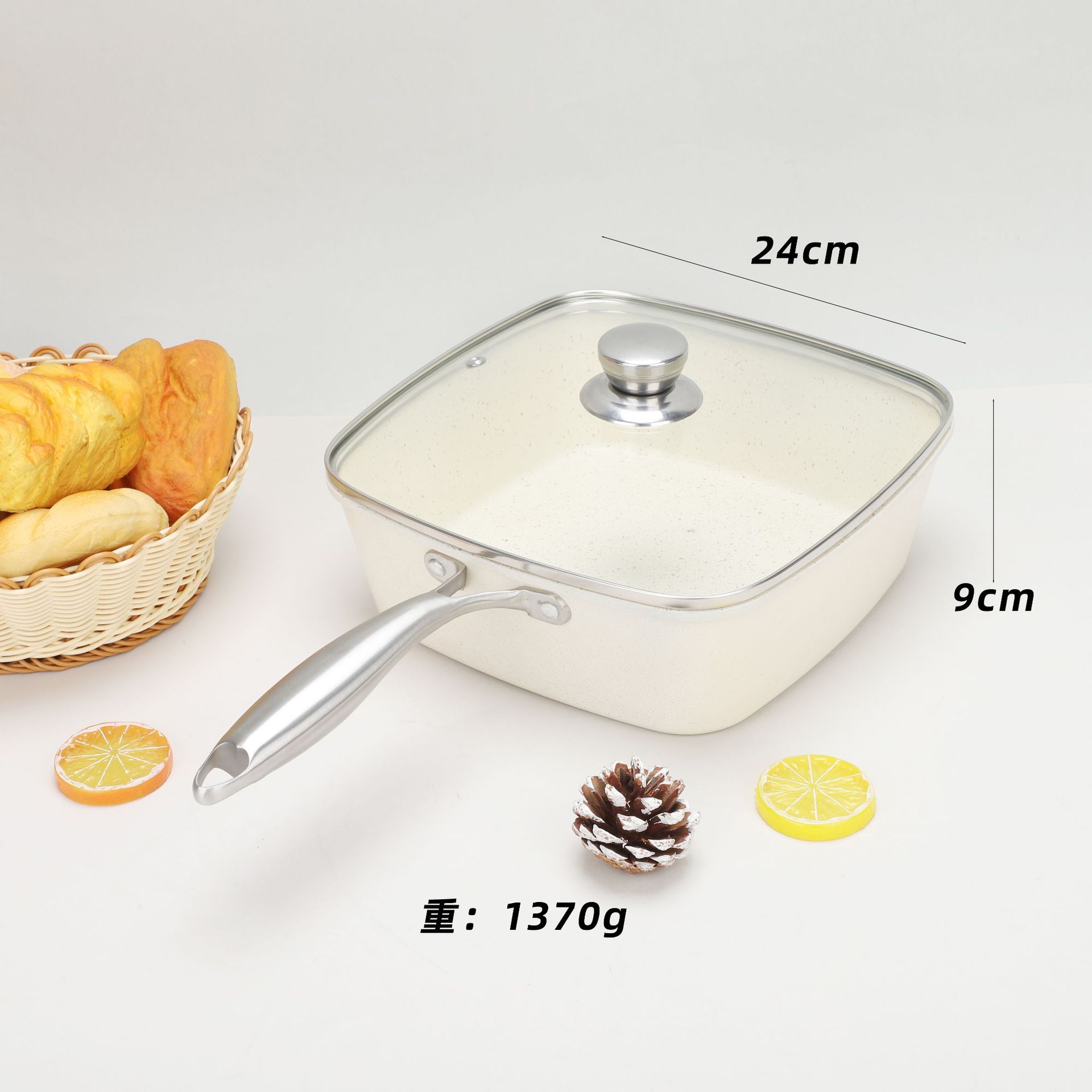 24CM 수프 냄비 스테인레스 스틸 + 스테인레스 스틸 유리 뚜껑 - 손잡이 버전