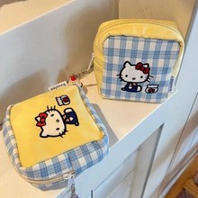 刺绣kitty化妆包拼色可爱卡通小方包姨妈巾杂物便携内胆手拿小包