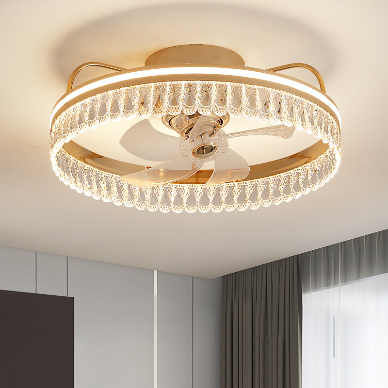 Crystal Fan Lamp Ceiling Lamp Accessible Luxury High-End Master Bedroom Lamp Fan Integrated 2025 New Invisible Ceiling Fan Lamp
