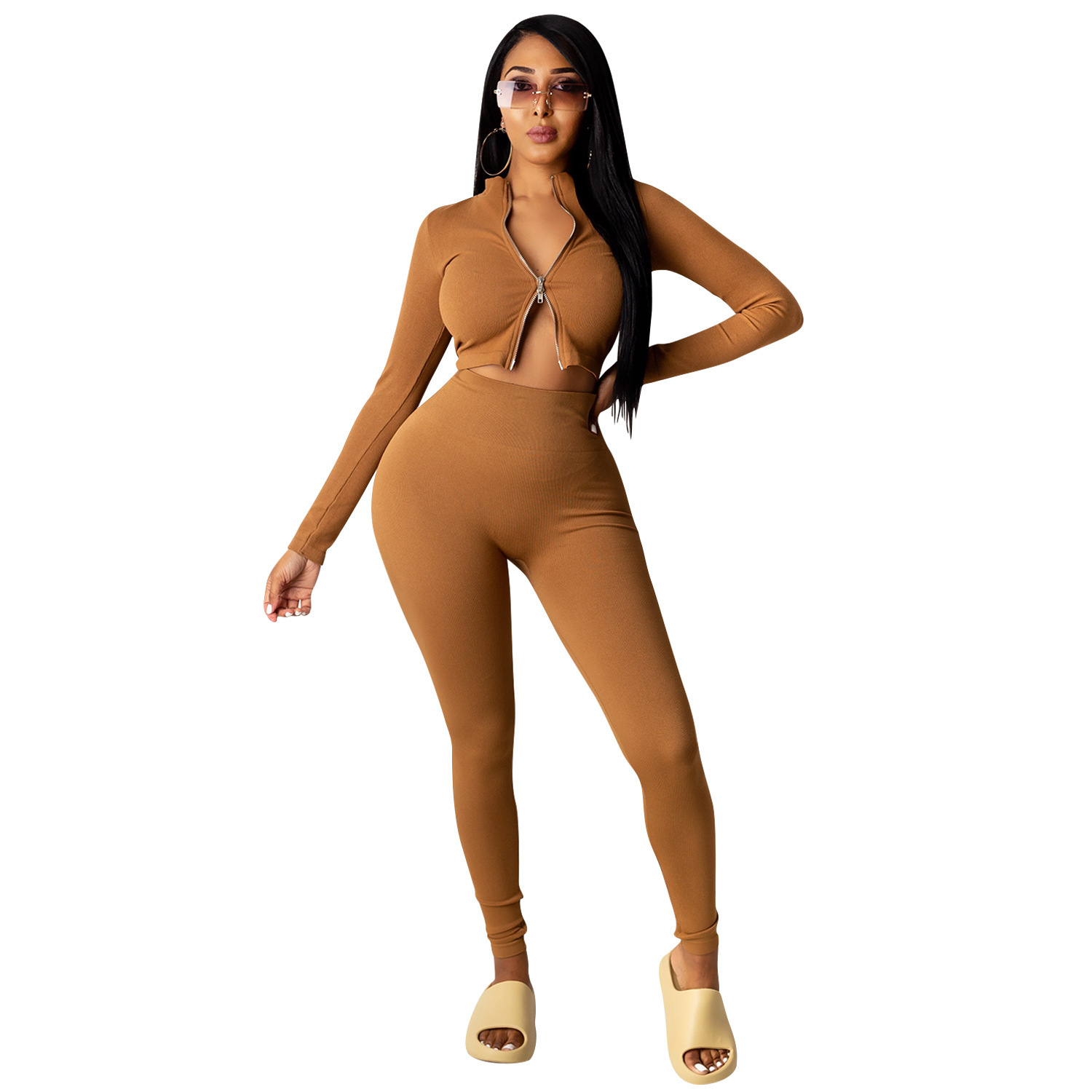 C3815 spot invierno AliExpress Amazon moda europea y americana de punto sexy ajustado casual de dos piezas para mujer