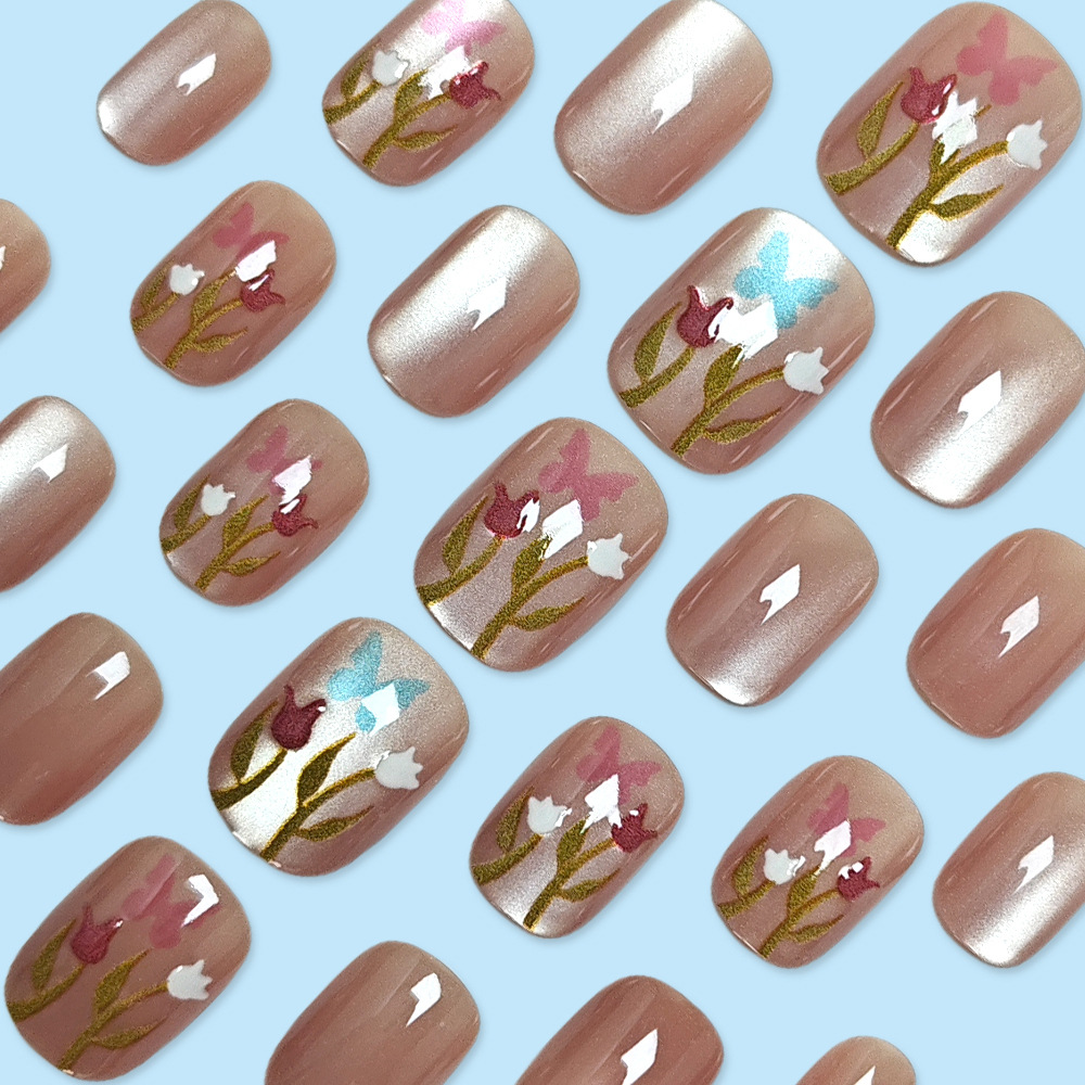 Flor Mariposa Ojo de gato Nail Art corto 3D Stereo Relieve Usar uñas 30 piezas en caja Parche de uñas lindo image 5