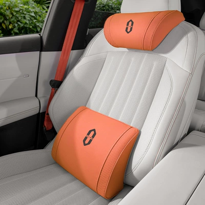 Waist support, Car Seat Car Backrest - little-k-velvet-emma-orange-asking-world-headrest-lumbar-support-set