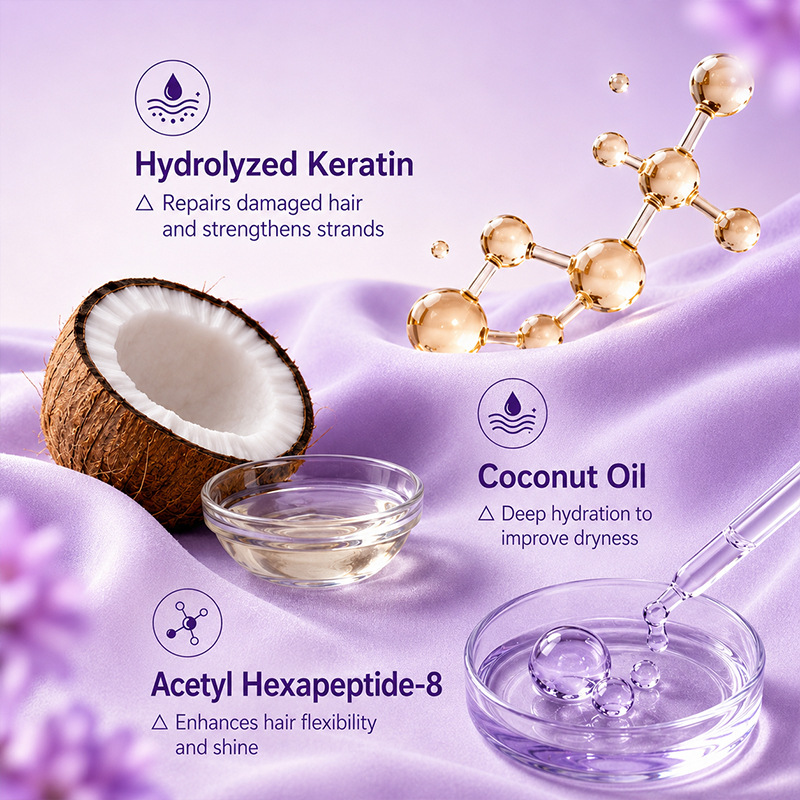 Acondicionador Suavizante Púrpura con Fragancia Floral para Cuidado del Cabello