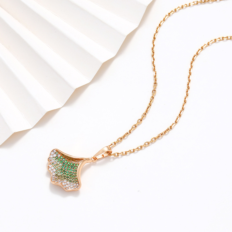 Xuping Jewelry Sansheng tiene un collar colgante de hoja de ginkgo de albaricoque de color femenino, joyas artificiales, hojas, collar de alta calidad
