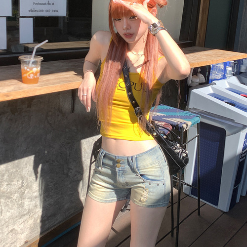 American Style Poplar Nail Sweet Cool Spicy Cowgirl Short Pants for Women 2025 Summer High-Waisted Fitting Slimming Tall-Showing Versatile Trendy Shorts