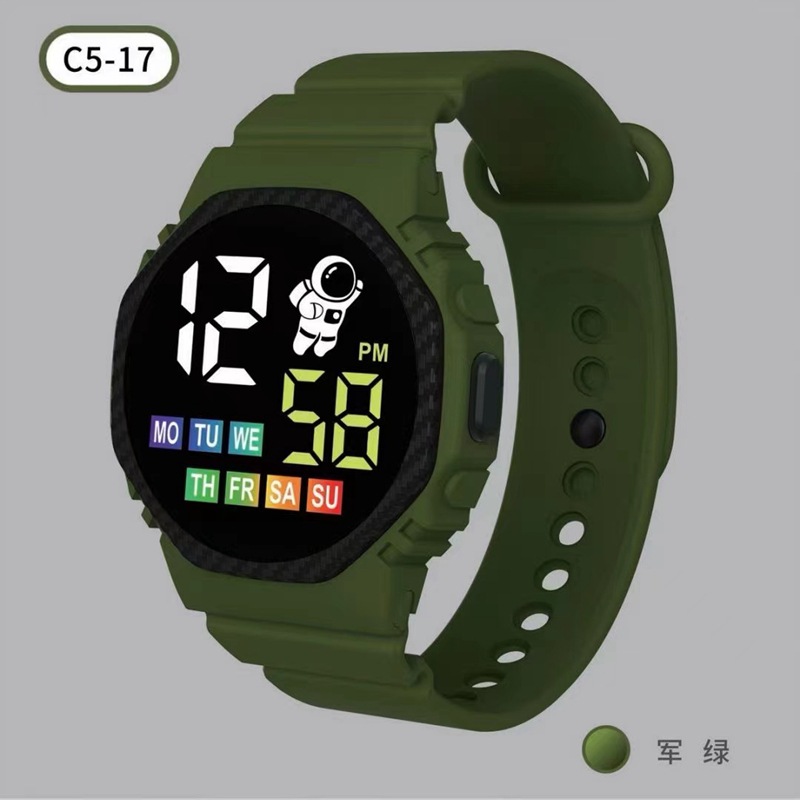En stock nuevo C5-17 astronauta con semana ins Wind Net rojo de dibujos animados niños deportes LED reloj electrónico