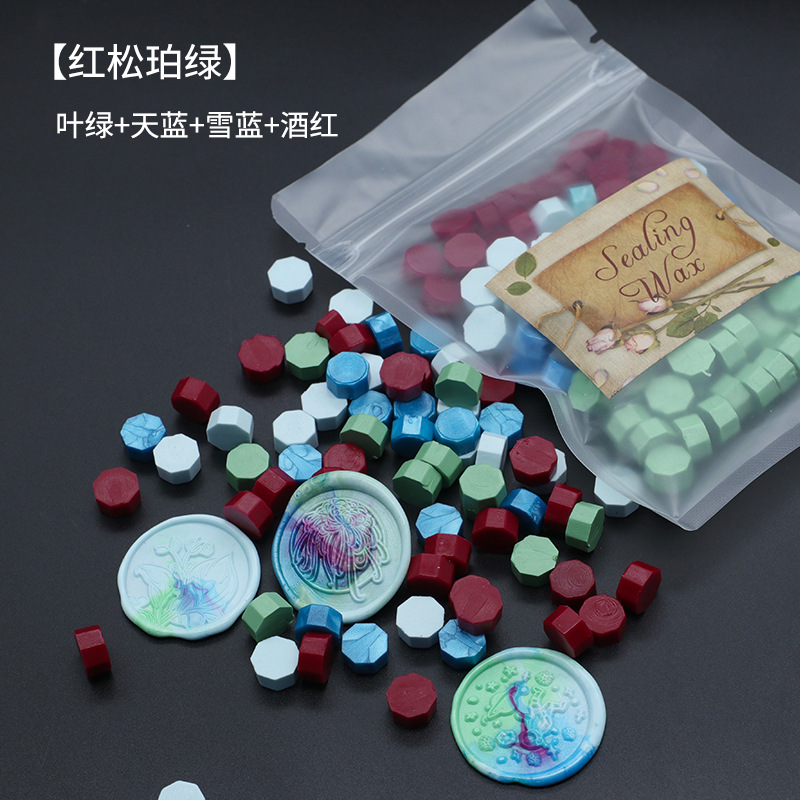 Ocho-lado fuego pintura cera grano mezclado color 35g bolsa de embalaje fuego pintura cera sello al por mayor sobre DIY mano cuenta de sellado Uso de cera