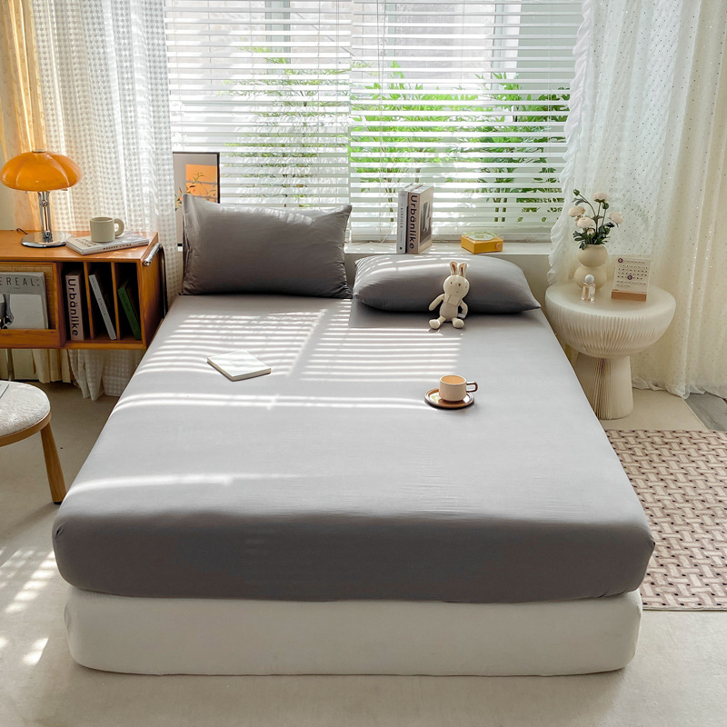 Solid color Japanese wash cotton single bed hat super soft cotton single double mattress dust protection set three piece wholesale