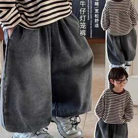 儿童牛仔裤一体绒秋冬季2024新款宝宝灯笼裤男童裤子加绒加厚棉裤