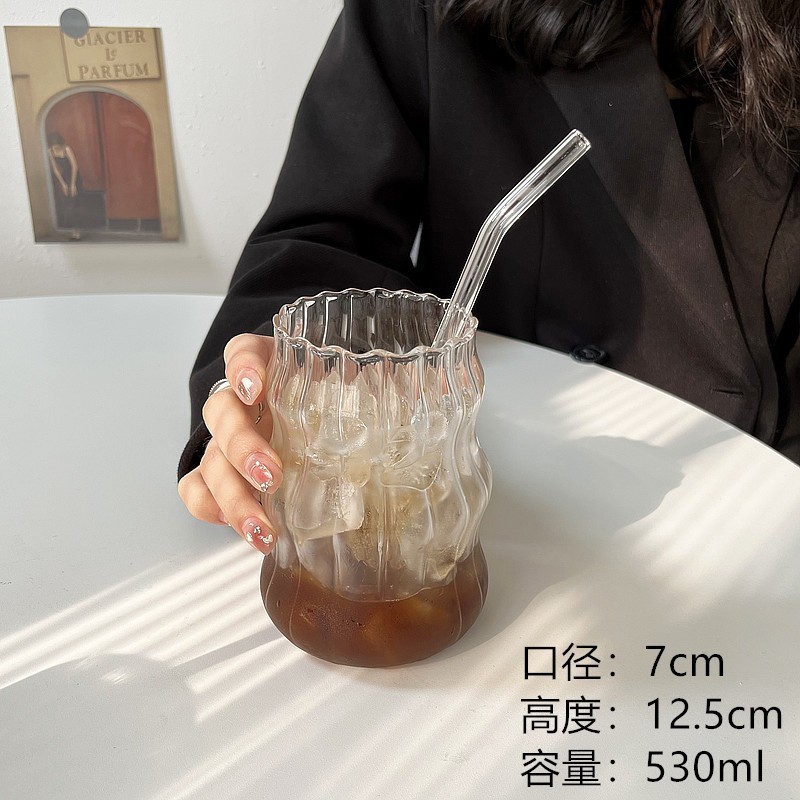 Gordo té de leche nubes tazas de vidrio de alto silicio copas de vidrio con cubierta para niñas caseras tazas de café de paja set
