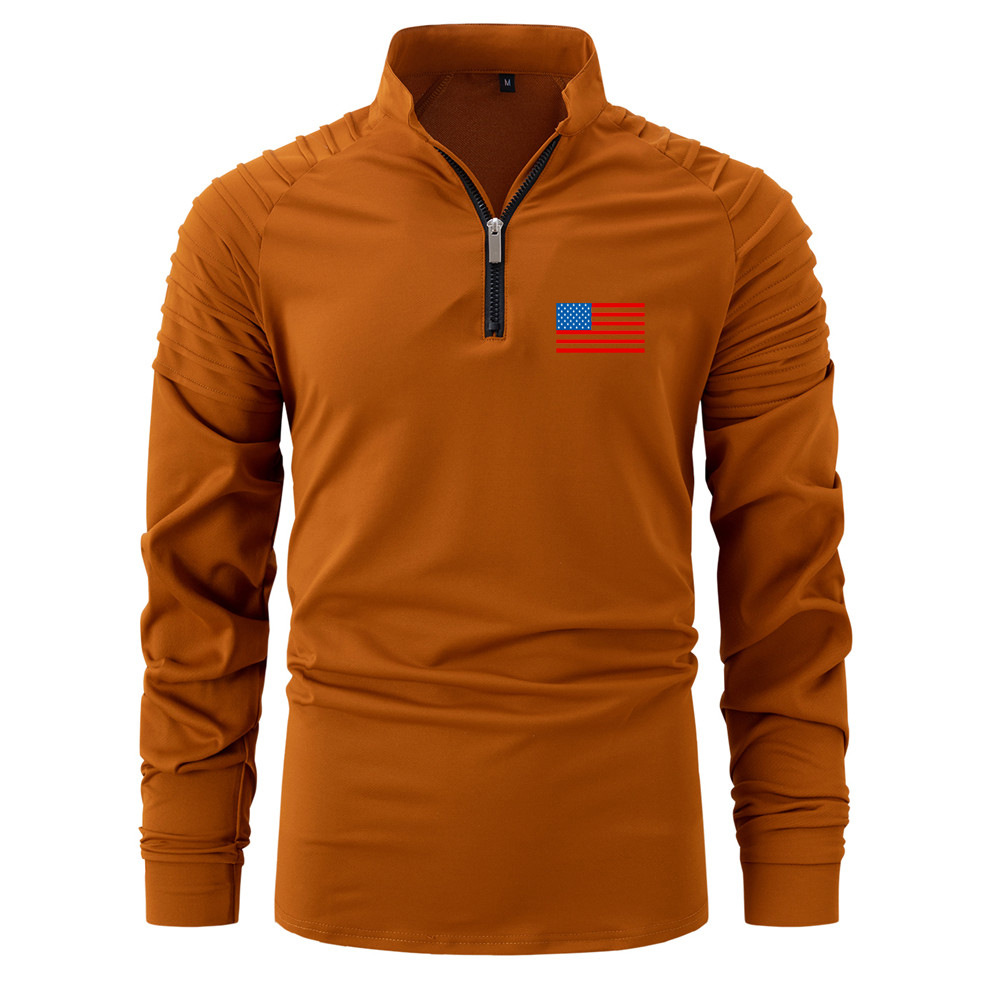 Monochrome Men's Casual Long-sleeve Polo Shirt Stand-up Collar_voghion.com