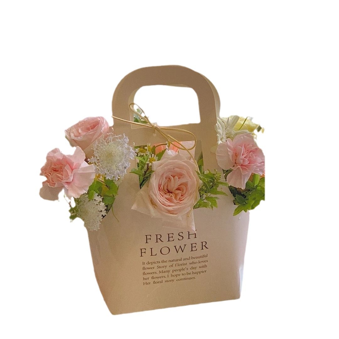 Bolsa de regalo de flores respiratorias transfronterizas bolsas de papel de flores red redins viento kraft bolsa de embalaje impermeable cesta de flores portátil