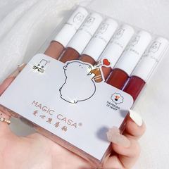 MAGIC CASA Love Bear Lip Glaze Set of Six, Drop-Proof Lipstick, Matty Satin Lip Mud