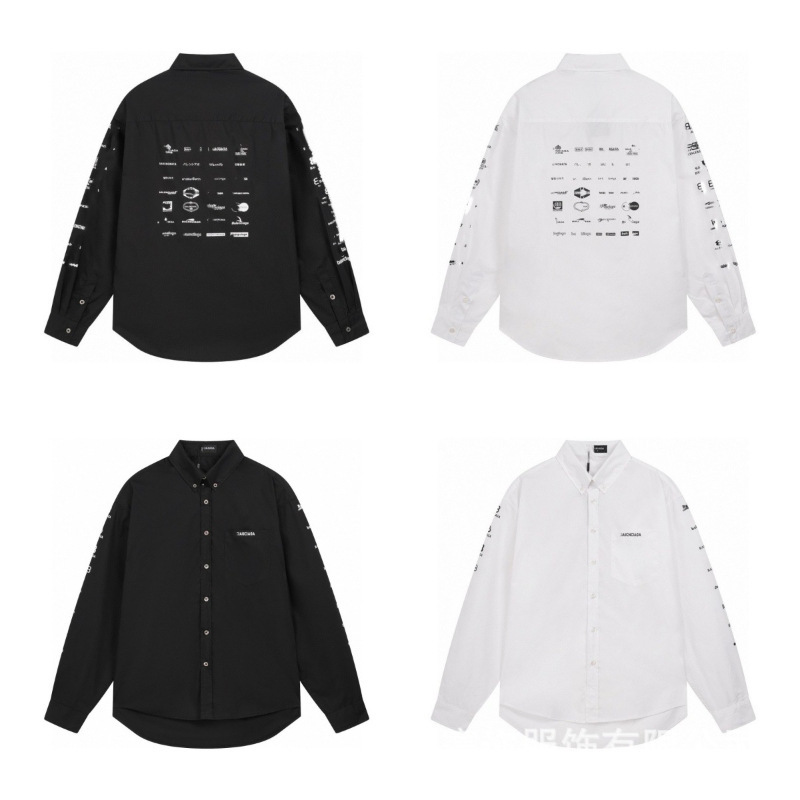 Paris Correct Version B Family Back Letter Printed Shirt Men's and Women's Loose Casual Collection Logo Long-Sleeved Shirt