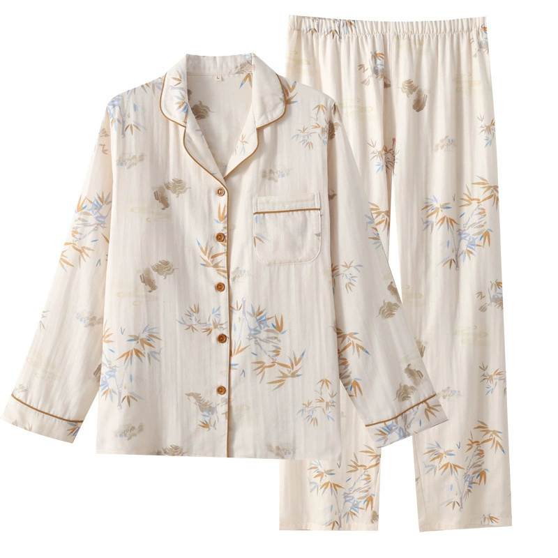 Cotton gauze pijama, autumn summer thin set, Chinese style