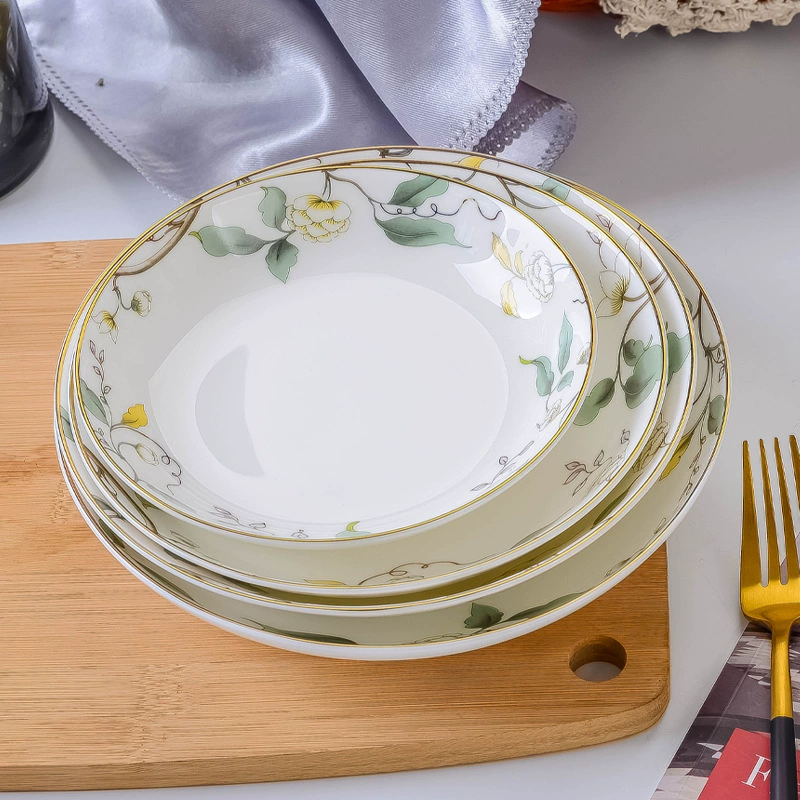 Костяная фарфоровая семейная тарелка для риса Таншаньская керамика, дисплейная тарелка, круглая тарелка, большая и маленькая глубокая тарелка, для вареников