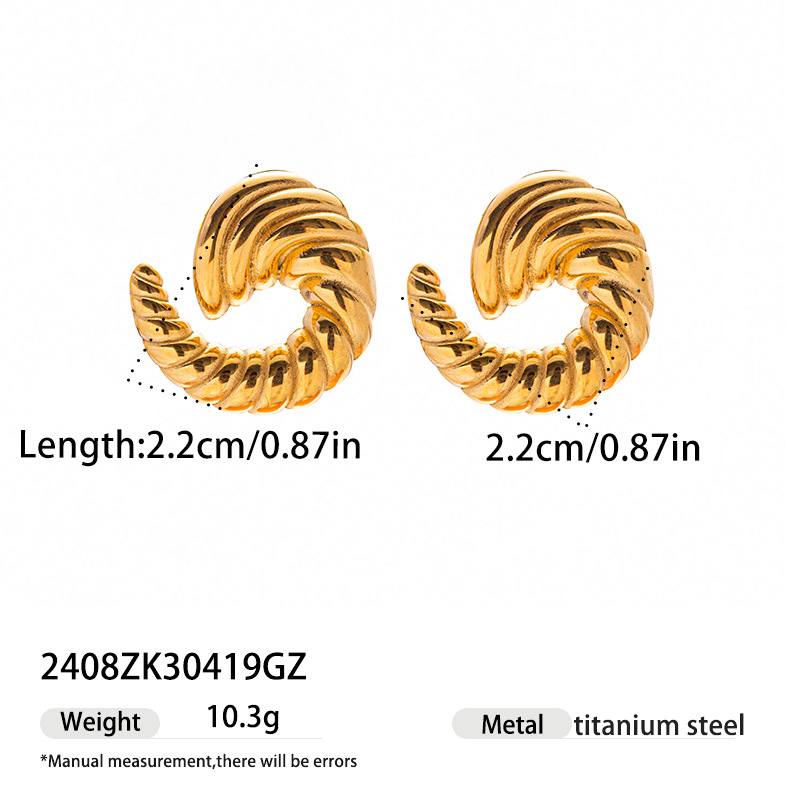 Tina Europa y los Estados Unidos acero inoxidable transfronterizo chapado en oro real 18k no se desvanece oro exagerado aretes de cuerno curvo joyas mujeres