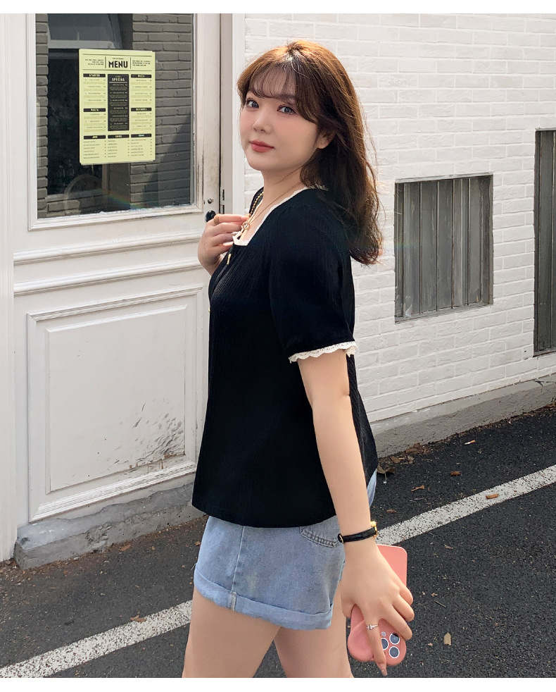 Talla grande mujer gorda mm manga corta camiseta verano 2025 nuevo 200 jin suelto máscara delgada cuello cuadrado top floral pic 10