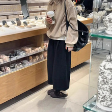 高级韩版气质毛呢八分裤女秋冬厚款设计感百搭休闲松紧阔腿直筒裤