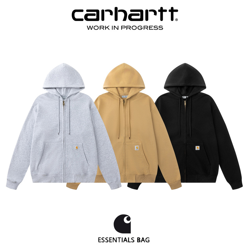Carhartt classic cross-border square logo zippered fleece hoodie trendy loose-fitting zip-up jacket