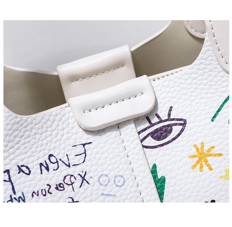 Little Bear Graffiti Basket Bucket for Women 2024 New High end Fashion Versatile Handheld Crossbody Bag_voghion.com