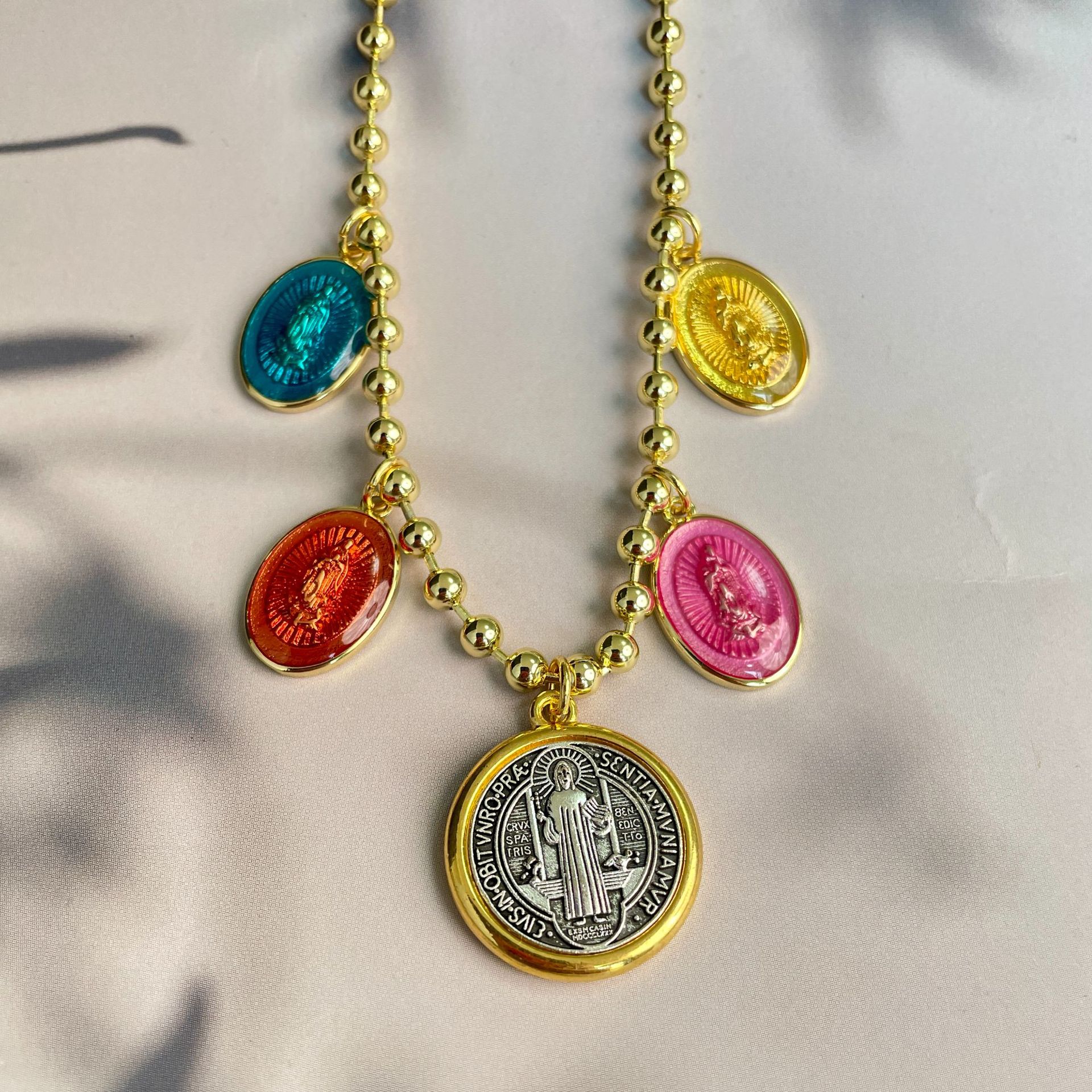Copper Chain Material 1 Piece Quantity Copper Retro Virgin Mary Oval Pendant Necklace