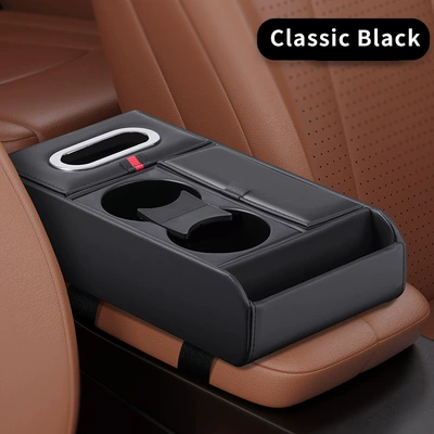 Car Armrest Box Heightening Pad Storage Box Tissue Box Water Cup Holder Car Multifunctional Storage Box Light Luxury Storage Box (Car storage bag/box) - b-style-black