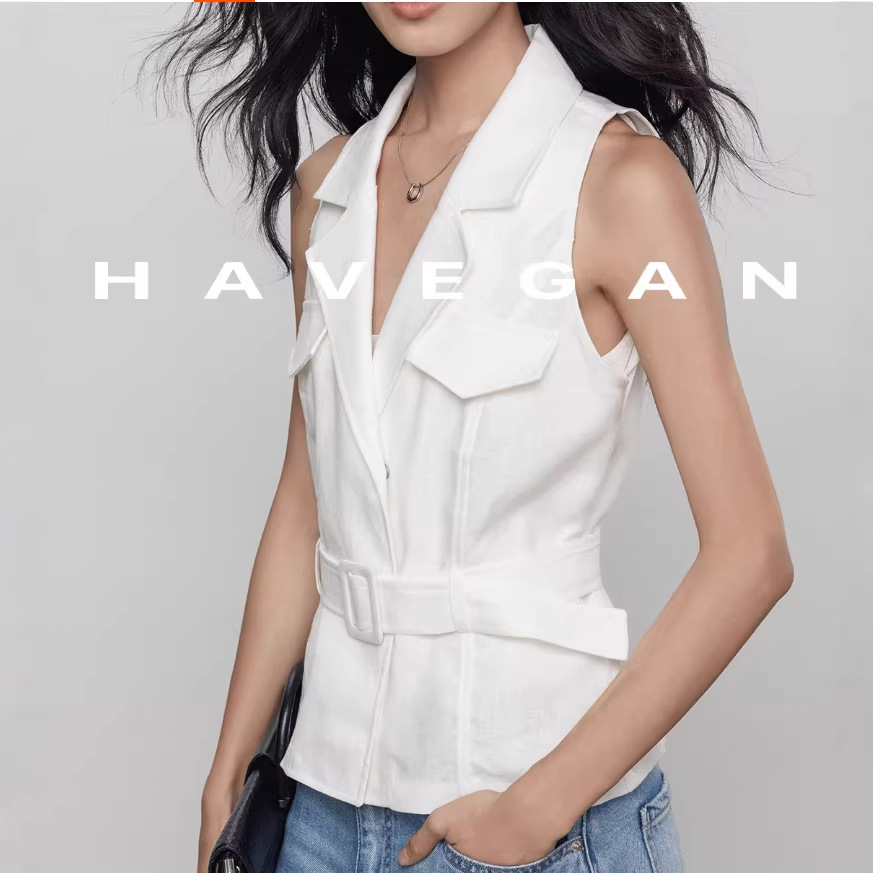 Áo vest blazer nữ không tay cổ vest chất liệu linen phong cách old money — màu trắng, Tên